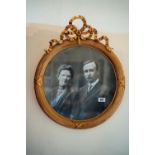 19th. C. black and white portrait of a lady and gentleman mounted in a gilt frame. { 71cm H X 59cm W