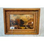 19th. C. oil on canvas Woodland Scene mounted in a gilt frame. { 33cm H X 43cm W }.