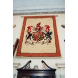 Early 20th. C. tapestry amorial crest wall hanging. { 190 cm H X 134cm W }.