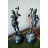 Pair of 19th. C. Spelter soldiers mounted on wooden bases. { 41cm H }.