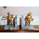 Pair of 19th. C. gilded and marble book ends in the form of cherubs. { 18cm H }.