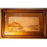 Early 20th. C. Watercolour River Scene - H Kendell mounted in a gilt frame. { 41cm H X 62cm W }.