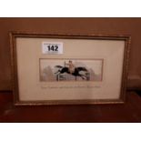 Framed embroidery of Dick Turpin's last ride on his Bonne Black Bess {17 cm H x 27 cm W}.