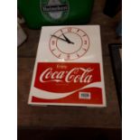 Rare 1950s Perspex Coca Cola advertising clock {40 cm H x 31 cm W}.