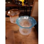 Two etched glass tulip lamp shades. { 18cmH X 20cmW }.