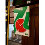 1970's 7 UP advertising clock. { 35cmH X 23cmW }.