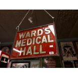 Ward's Medical Hall double sided hanging advertisng sign. { 58 cmH X 63cmW }.