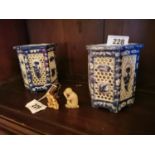 Pair of blue and white Oriental vases. { 12.5cm H }.