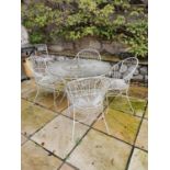 Five piece metal garden set - Table { 100cm Dia. } and four matching chairs.