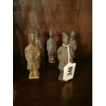 Set of five miniature Chinese terracotta warriors. { 10.5cm H }.