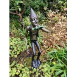 Bronze fountain in the form of a pixie holding a leaf. { 130cm H }.