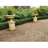 Pair of coade stone garden urns. { 120cm H }.