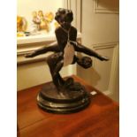 Bronze figural group of boys playing Leap Frog mounted on a marble base. { 27cm H X 24cm W }.