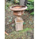 Pair of terracotta garden urns. { 102cm H X 57cm Dia. }.