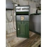 Cast iron post box, with keys. { 58cm H X 25cm W X 17cm D }.