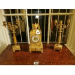 19th.C. Sienna marble and ormolu mounted three piece clock set.