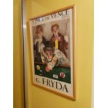 Set of four St Paul de Vence Clown coloured prints by G. Fryda { 62cm H X 45cm W }.