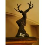 Pair of bronze busts of deer mounted on marble bases. { 51cm H }.