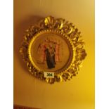 Circular painted panel group of Angels by F. Angelica. { 16cm Dia. Frame not included}.