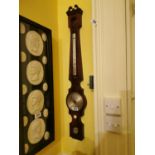 Irish Georgian mahogany banjo barometer Maker Mason Dublin. . { 94cm H X 15cm W }.