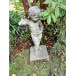 19thC stone figure of standing young boy. { 90cm H }.