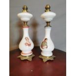 Pair 19th. C. brass and glass opaline lamps