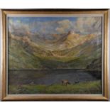 FRIGERIO LUIGI - Milano, 1873-1936. Dipinto olio su tela raff. ''LAGO ALPINO CON MUCCHE AL