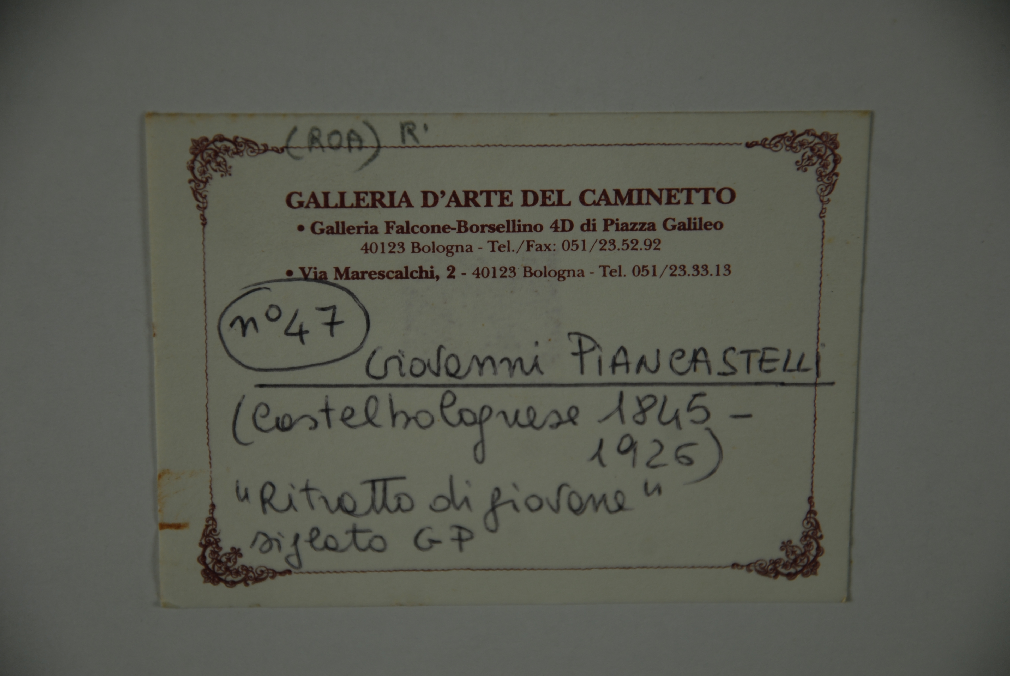 PIANCASTELLI GIOVANNI - Nato a Castel Bolognese (Ravenna) nel 1845. Morto a Bologna nel 1926. - Image 5 of 5