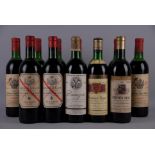 Dodici bottiglie di Bordeaux di cui una di De Romain 1970, una di Cordier 1961, due di J. Lebegue
