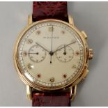 MOVADO. Orologio da uomo in oro rosa 18 kt. Cronografo a due contatori C90M. Quadrante originale