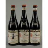 Tre bottiglie di Barolo BORGOGNO Riserva del 1957, 1958 e 1961.