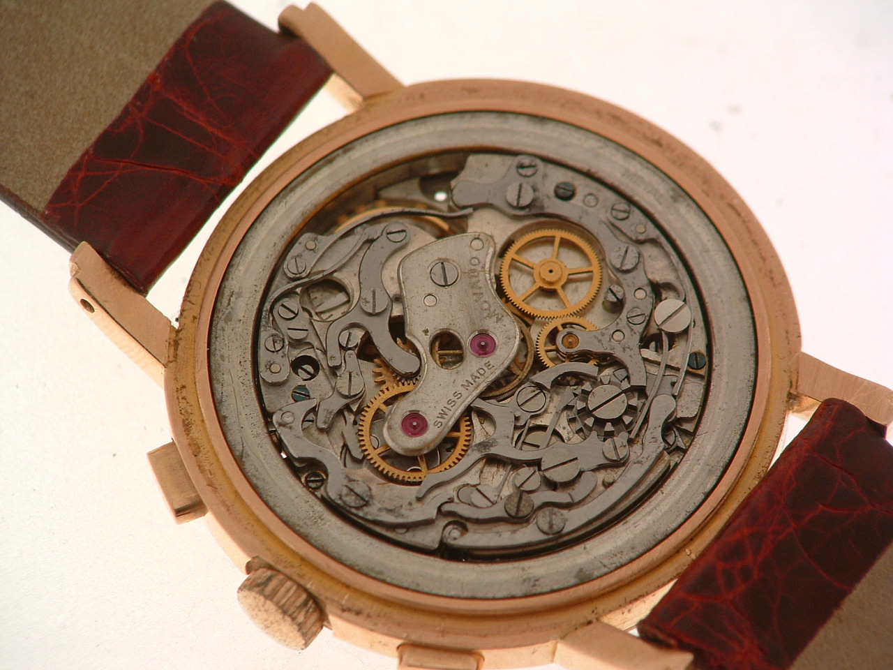 MOVADO. Orologio da uomo in oro rosa 18 kt. Cronografo a due contatori C90M. Quadrante originale - Image 4 of 5