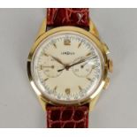 LEMANIA. Orologio da uomo in oro giallo 18 kt., modello cronografo classico a carica manuale.