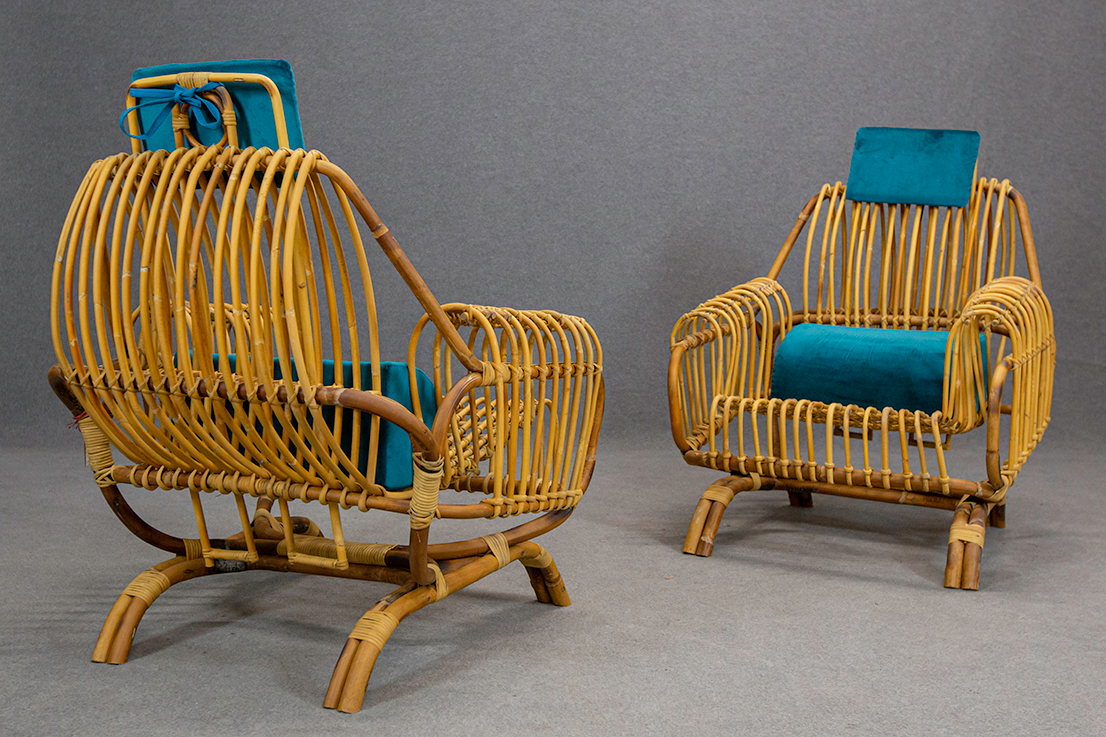 GIOVANNI TRAVASA-BONACINA. Two rattan armchairs - Image 2 of 4