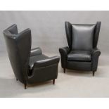 GIORDANO FORTI Pair of wood&faux leather armchairs