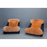 Pair of wood armchairs with velvet pillows