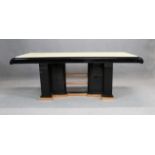 TURA. Wood and copper table with parchment top