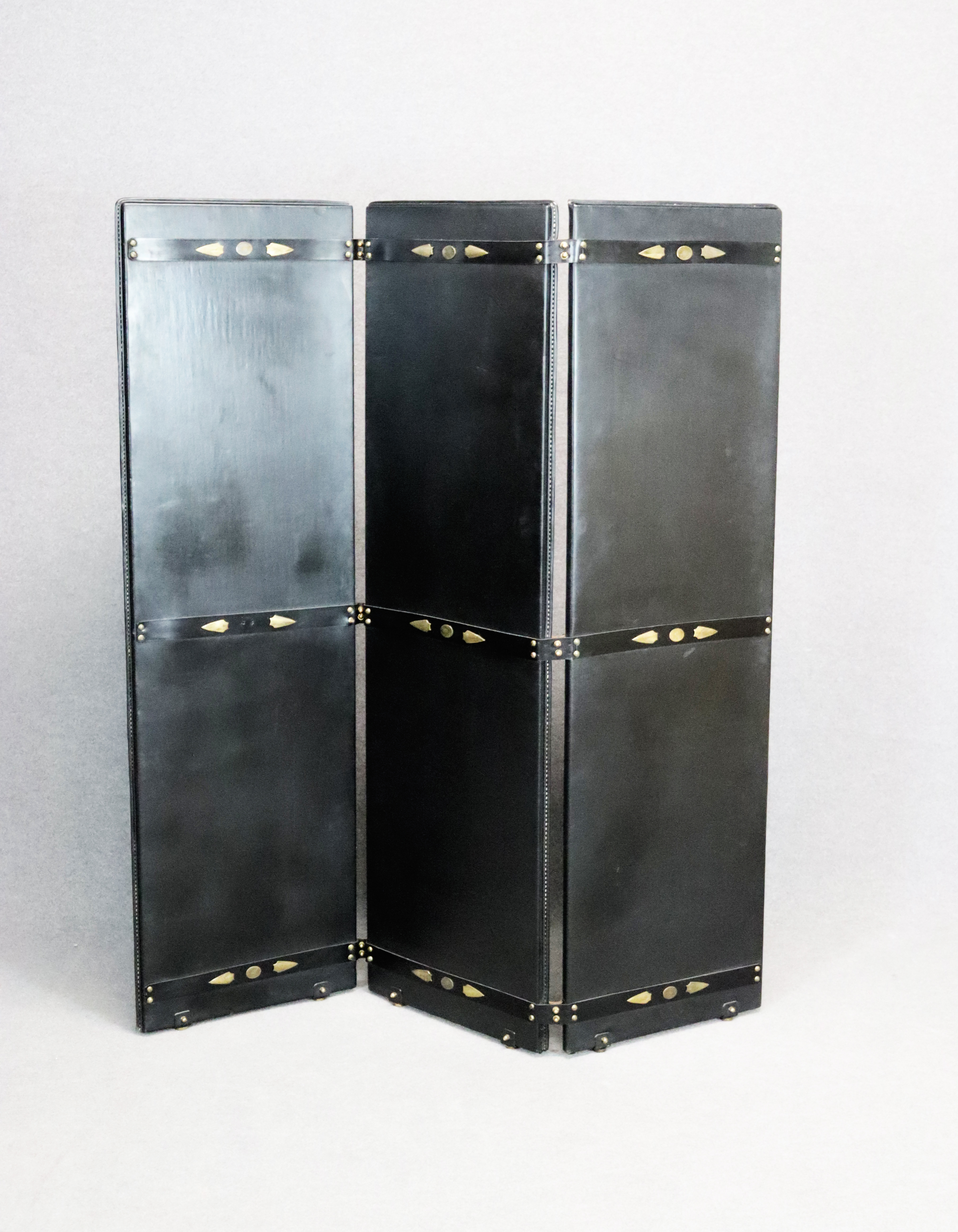 JACQUES ADNET - Leather and brass screen - Image 2 of 4