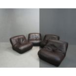 Two modular armchairs in dark brown leather