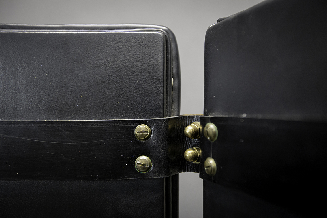 JACQUES ADNET - Leather and brass screen - Image 4 of 4