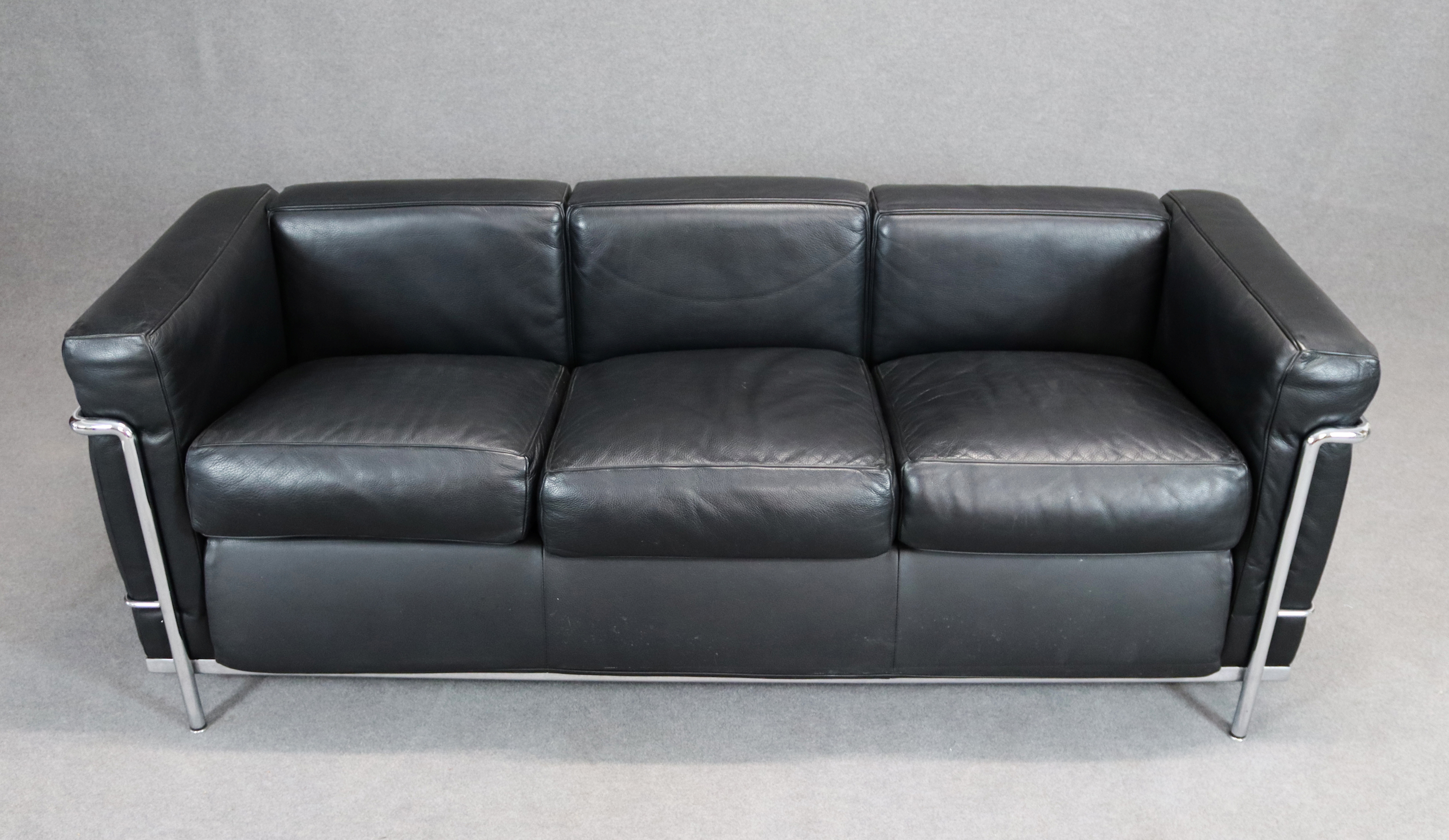 CASSINA. LC2 chrome steel and leather sofa