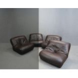 Two modular armchairs in dark brown leather