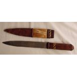 AFRICAN DAGGER IN LEATHER AND ANIMAL HIDE SHEATH 21CM L