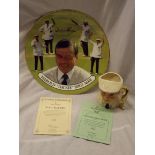 ROYAL DOULTON HAROLD 'DICKIE' BIRD MBE BONE CHINA COMMEMORATIVE PLATE 130/500 AND ROYAL DOULTON