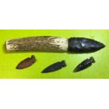 FLINT BLADED AND ANTLER HORN KNIFE ,