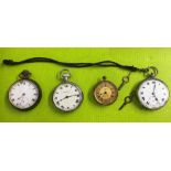 925 SILVER CASED POCKET WATCH A/F, TWO BASE METAL POCKET WATCHES,