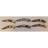 SET OF SIX FRANKLIN MINT ENAMEL GUN DOG POCKET KNIVES IN POUCHES