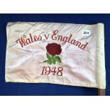 SIGNED SOUTH AFRICAN RUGBY TOURING TEAM TO GREAT BRITAIN AND IRELAND FLAG VERSUS WALES 1948 AND
