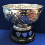 SILVER REPOUSSE ROSEBOWL PRESENTATION TROPHY ON SOCLE ENGRAVED WORKING MENS CLUB AND INSTITUTE