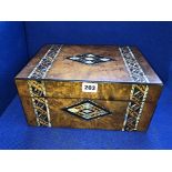 VICTORIAN WALNUT AND MOTHER OF PEARL INLAID NEEDLEWORK BOX